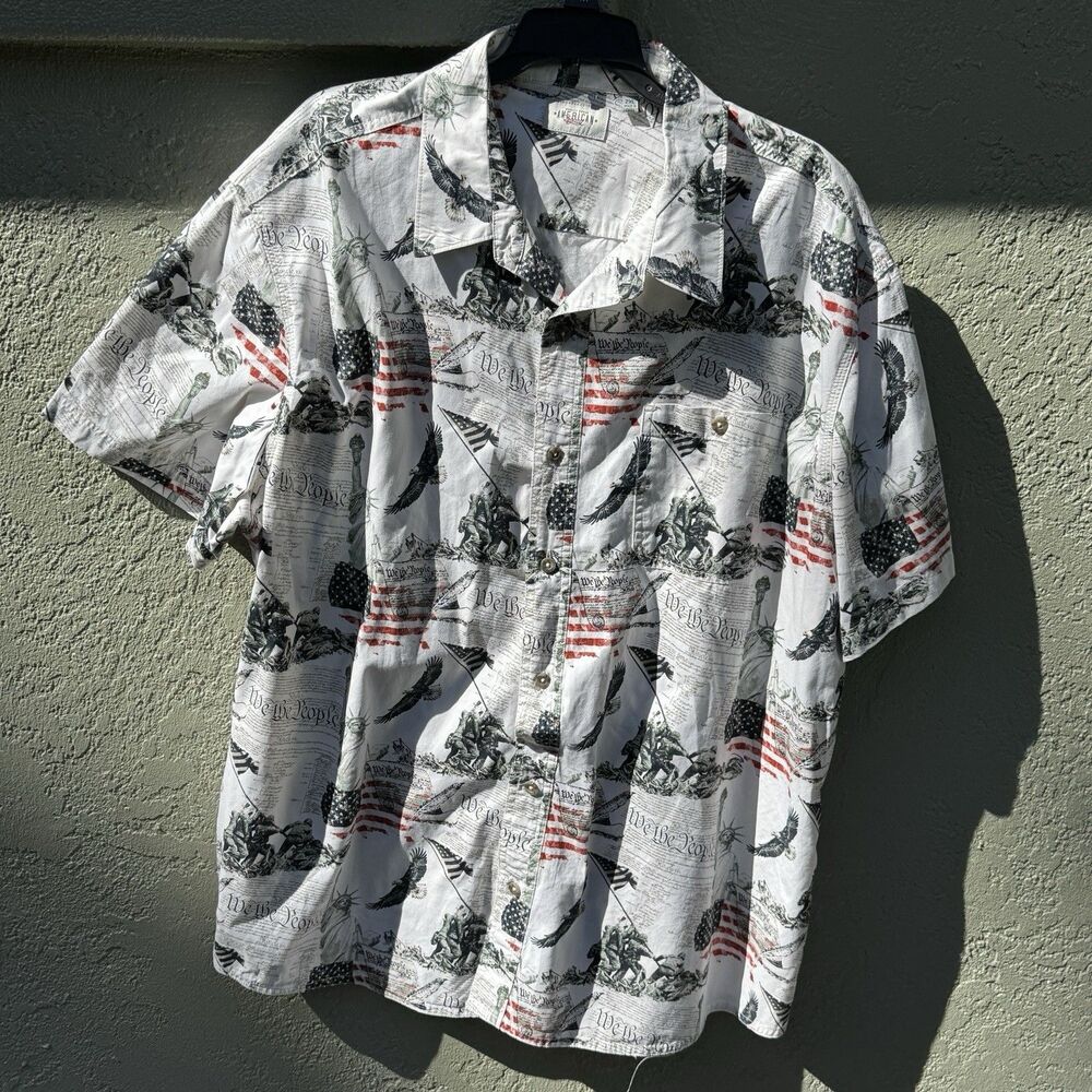American Legacy Mens Button Down Shirt 2XL White Patriotic 27p2p 31L 100% Cotton